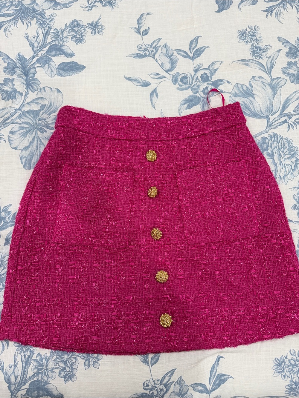 Fuchsia Tweed Button-Front Mini Skirt